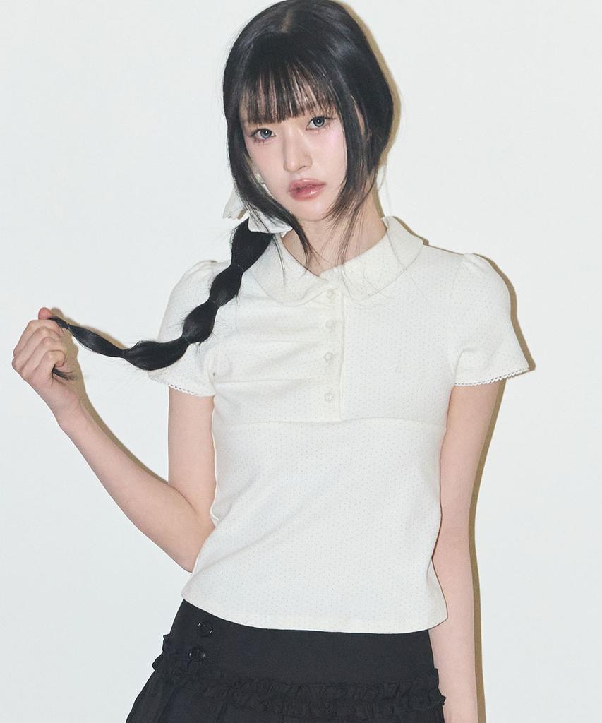 ILLIGO Dot Pintuck Collared Tee Ivory