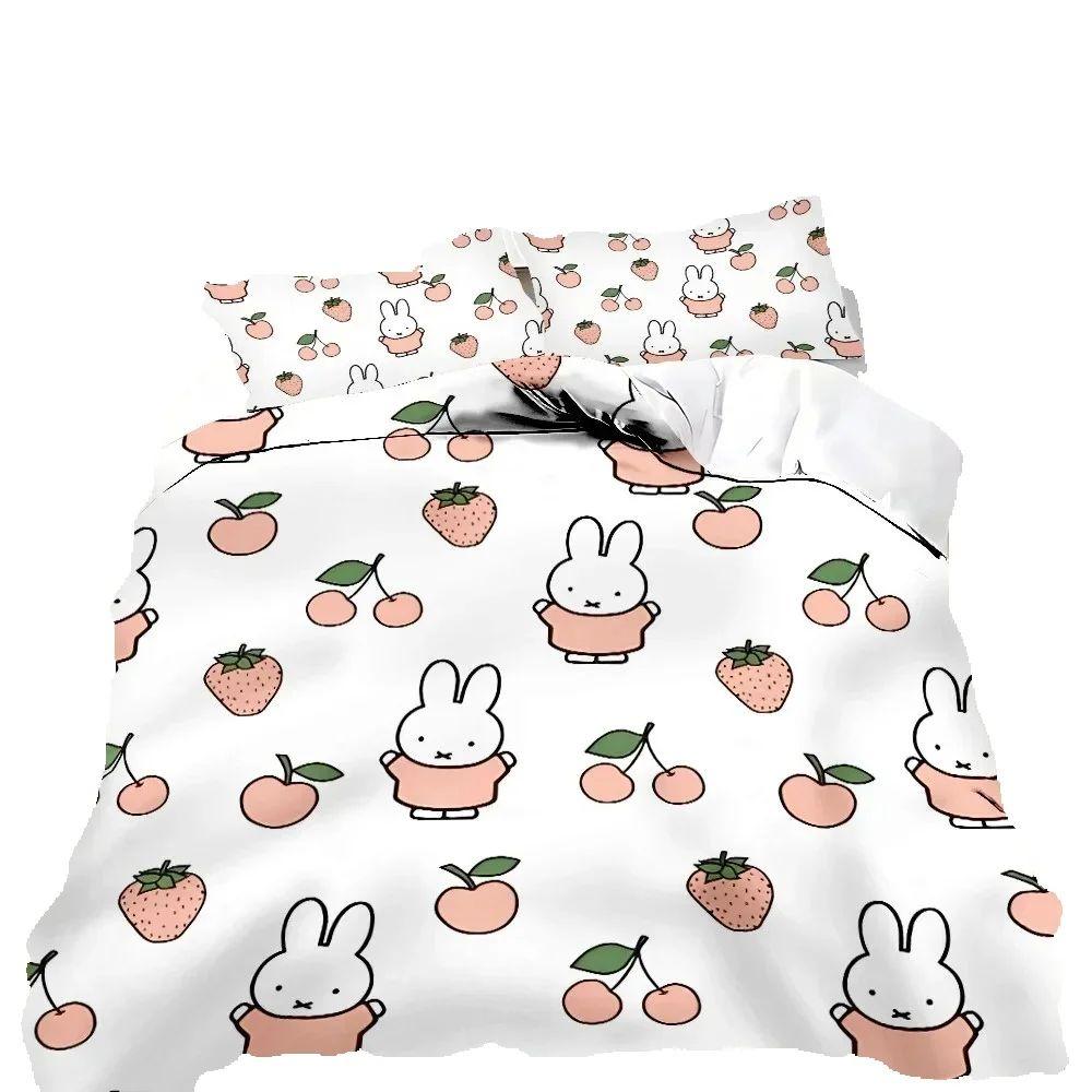 Hot Sale Miffys-Kawaii Bedding Set Soft Polyester Quilt Cover Pillowcase Set Single/Double/Queen for Boys Girls Home Textile