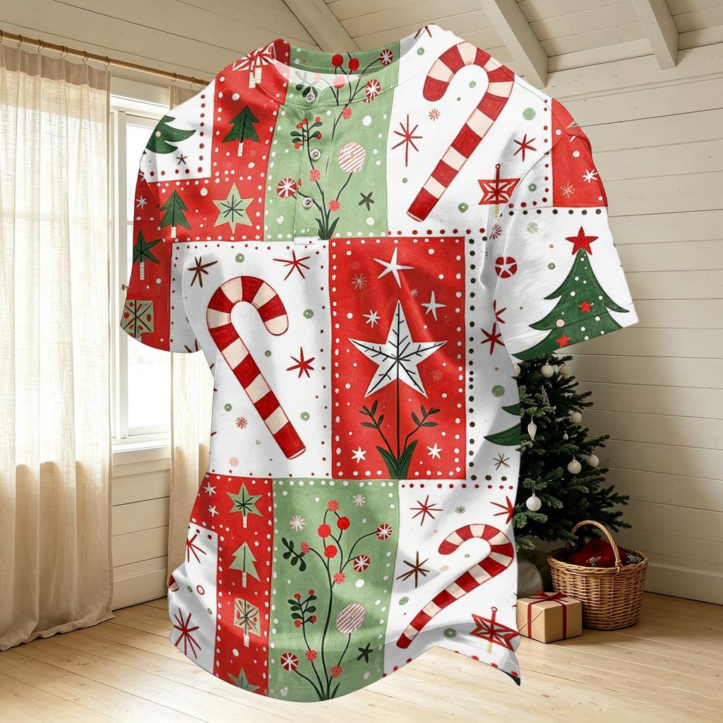 Men's Quick-Dry Neck Short Sleeve T-Shirt with Christmas Print
