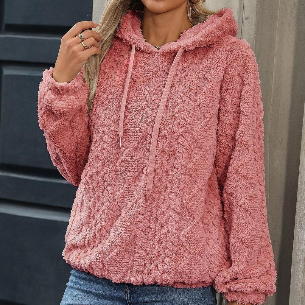 Übergroßes Fleece-Kapuzensweatshirt für Damen, für den Winter, lässiger Sherpa-Pullover, langärmelige Hoodies, bequeme, flauschige, warme Oberbekleidungsoberteile für Frauen