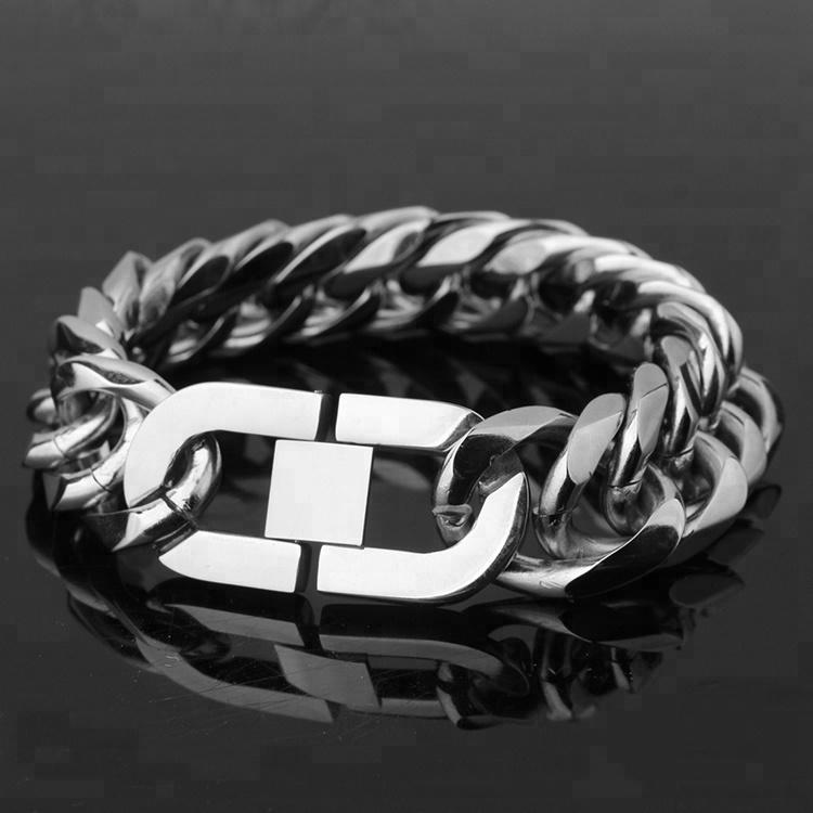 Custom  Simple European Stainless Steel Bracelet Jewelry Chains Cuban Link Bracelet for Men