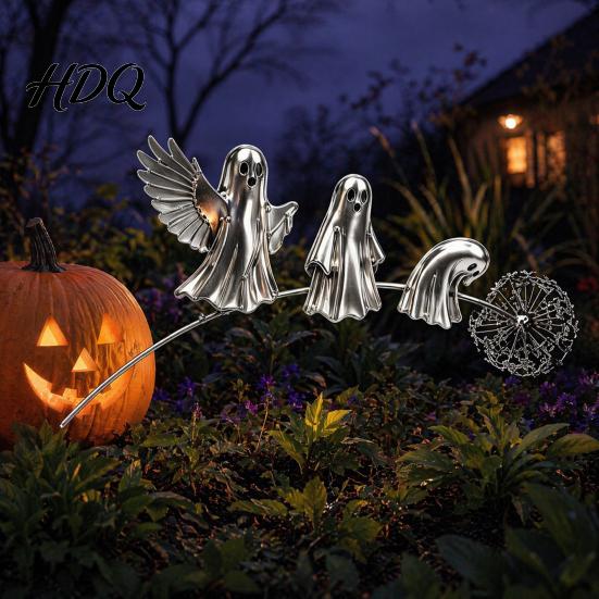 Unique Garden Art for Halloween Ghost Stake Rustic Yard Decor with Dandelion Accent Landscape Metal Sculpture Lawn Patio Flower Bed And Backyard