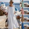 Casual Square Neck Three Quarter Sleeve Solid Color Womens Loose Long Maxi Dress