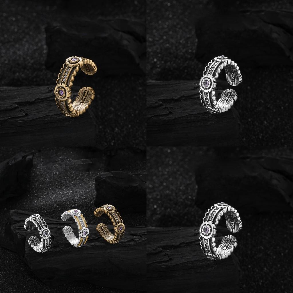 Korean Elegant Vintage Style Adjustable Open Copper Ring With Sparkling Zirconia For Women