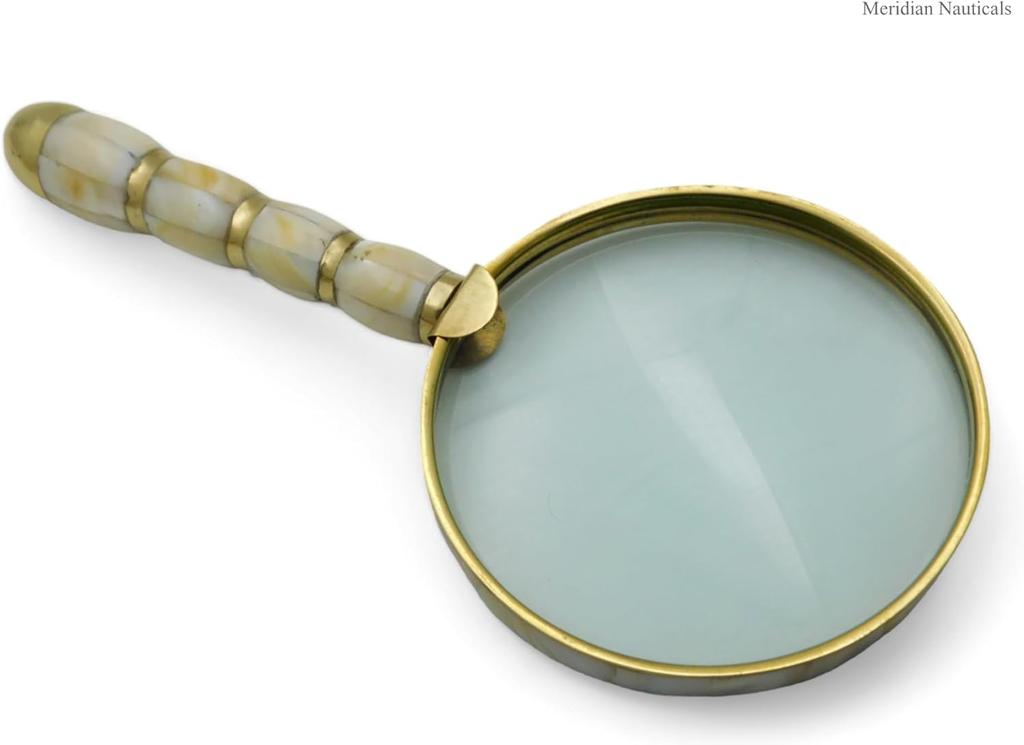 Beautiful Vintage Magnifying Glass Solid brass metal with Mother of Pearl Plated Handle | Book Reading, Map Design, Office & School Work