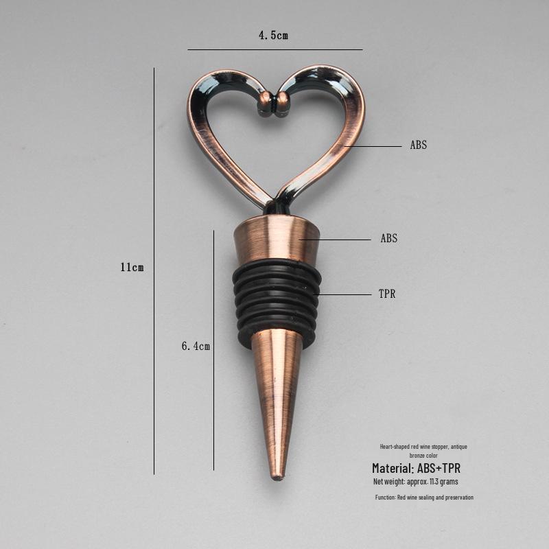 Heart-Shaped Red Wine Stopper - Alloy Seal for Bottles, Ideal for Weddings, Bars, and Hotels.
