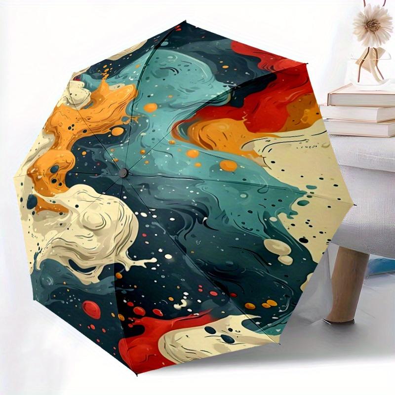 1pc Abstract Fluid Automatic Open/Close Umbrella with One Touch Button,, Windproof Design   Lightweight Portable Umbrella for Women & Men6074