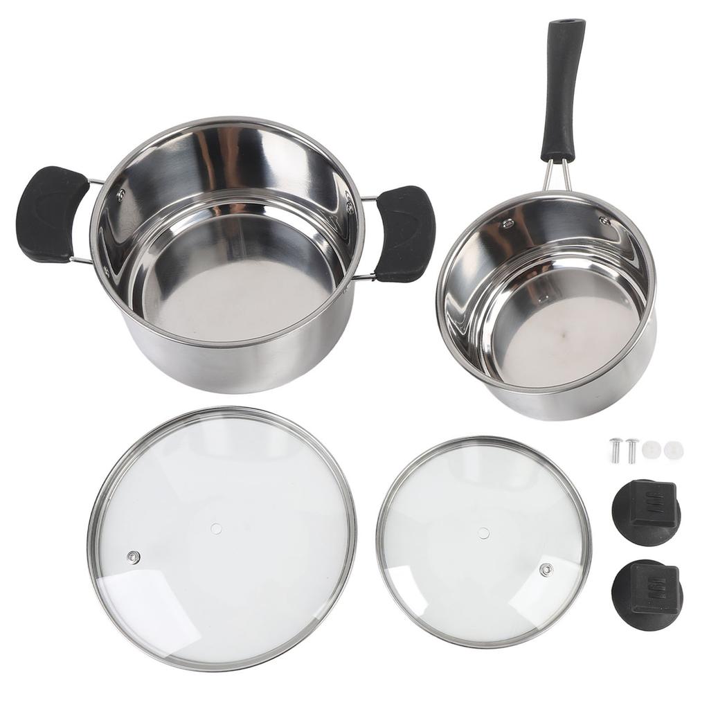 Stainless Steel Saucepan Milk Pan with Long Heatproof Handle Stockpot with 2 Ear Handles Cooking