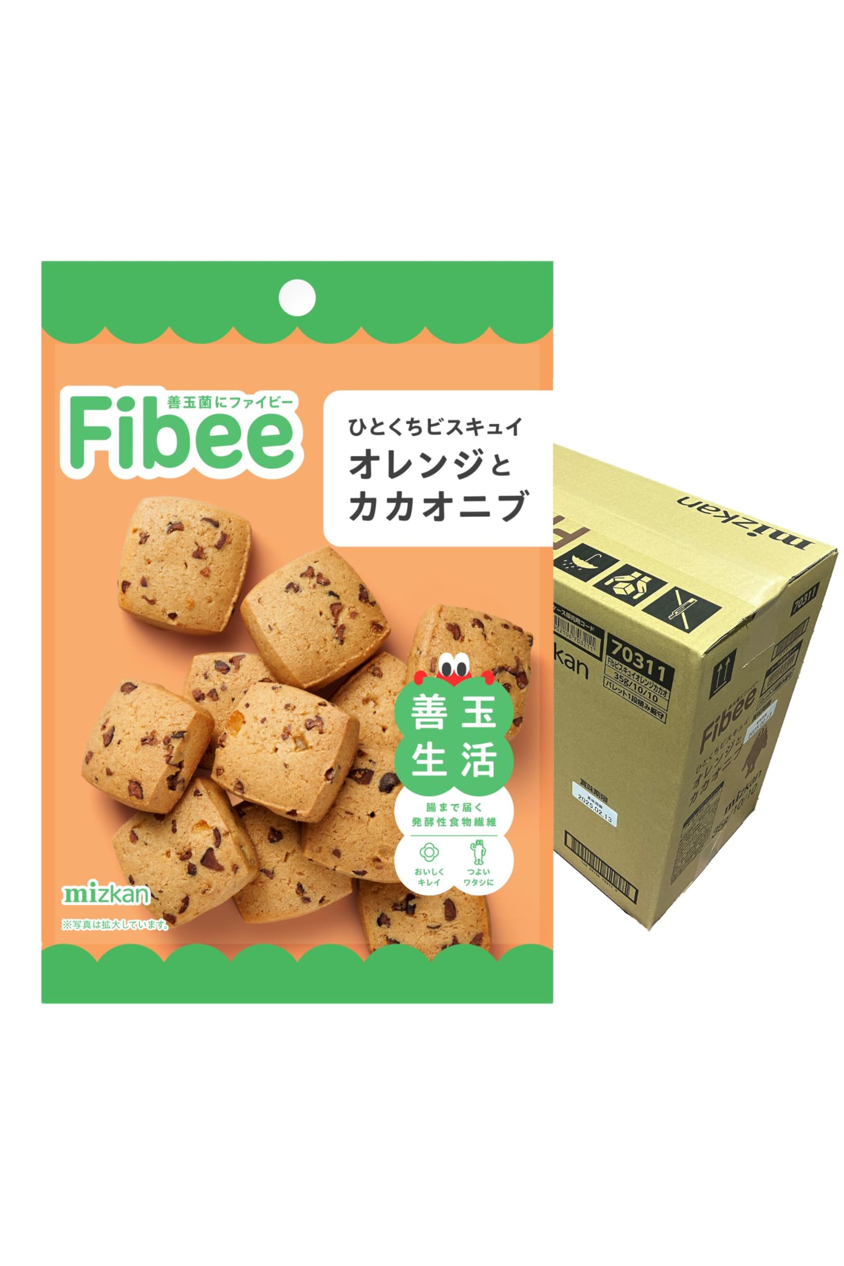 

Mitsukan Fibee One Bite Biscuit Orange and Cacao Nuts 35 г x 100 пакетиков Закуска Ферментированная пищевая клетчатка Пищевая клетчатка Насыщающая закуска Инулиновая клетчатка