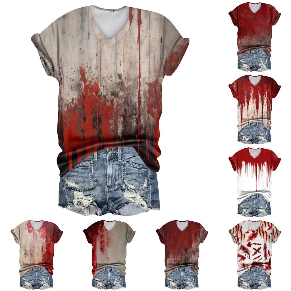 Women's Fashion Casual Short Sleeve Halloween Print Tops Halloween Elegant Tops