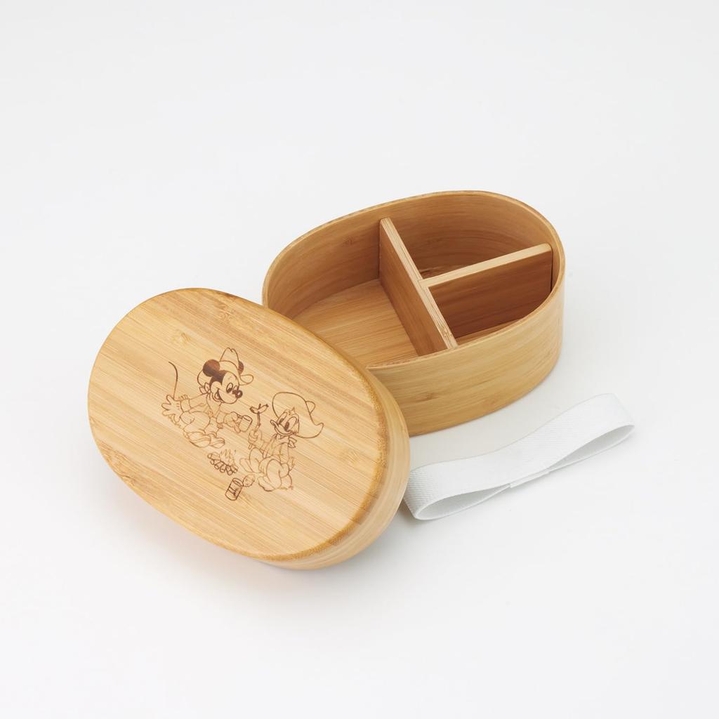 Skater Bamboo Lunch Japanese Oval with Dividers and Lunch Disney Mickey Box, 400ml, Style, Shape, Belt, & Friends, BWLB4-A