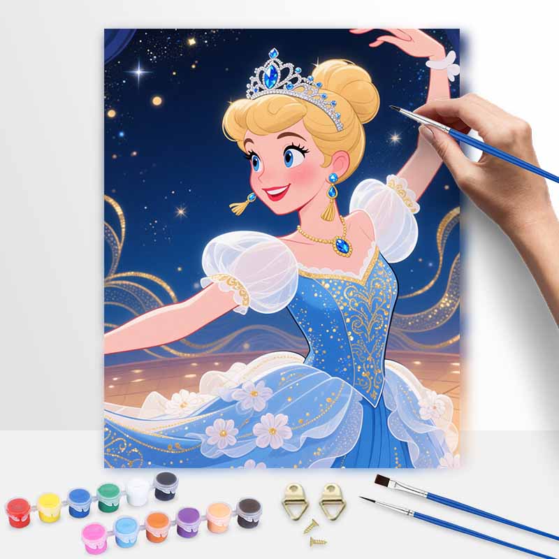 Disney digital oil painting art kit princess blue gown handmade diy home decorations