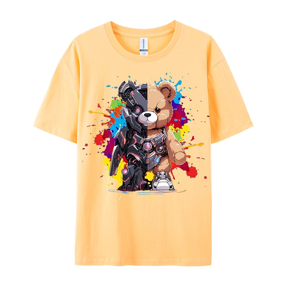 Mech Warrior Bear Printing Women T-Shirt Creativity Casual Tee Shirts Street Hip Hop Short Sleeve Basic All-Match Tide Tshirts