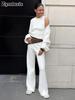 Three-piece Set, Autumn, Knitted Sweater with Loop Neck Camisole High-waisted Wide Leg Pants Suit