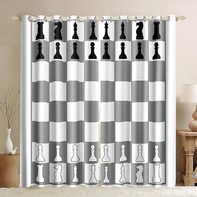 Tenda a Pannello Scacchi Drappeggi Nero Bianco Tenda per Soggiorno Giochi Stampa a Quadrati Tenda per Camera da Letto 2 Pezzi