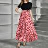 Women's Fashion Casual Belt Short Sleeve Round Neck Print Stitching Elegant Temperament Dress