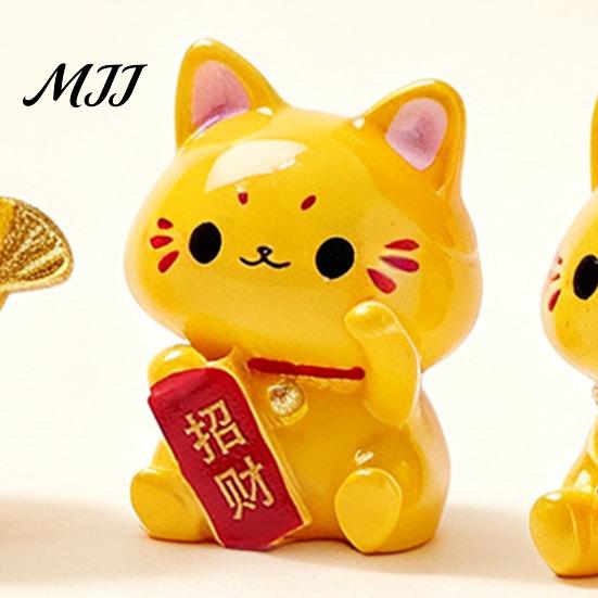 Decorative Charms for Creative Projects 6PCS Mini Yellow Cat Figurines, Symbolizing Good Luck And Prosperity Tiny Small Figurines Tabletop Decoration