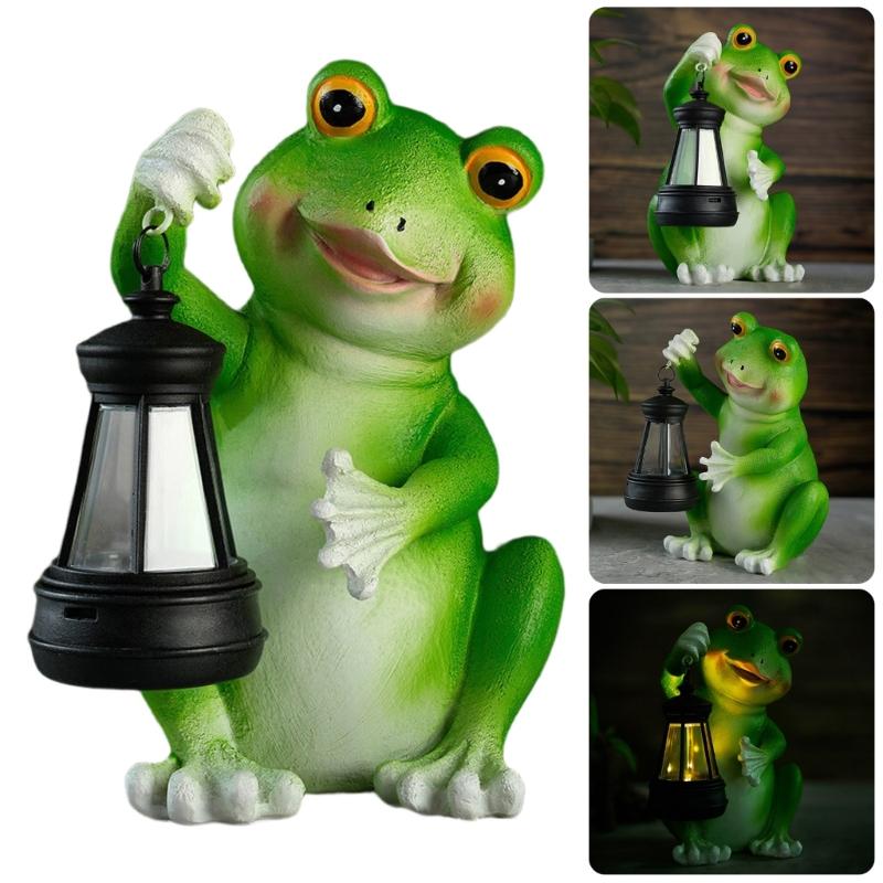 Unique Gift Solar Powered Frogs Garden Lanterns Resins Sculpture Waterproof Ornament For Outdoor Lawn Yard Home Decors
