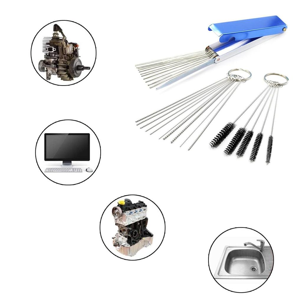 Förgasarsats, 5 stålborstar + 10 rengöringsnålar + 13 rengöringstrådar,