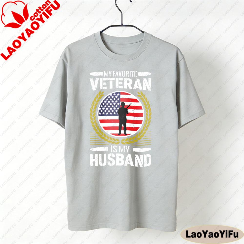 My Favorite Veteran Is My Husband Women T Shirt Military Family Tops Fashion Tees Streetwear Oneck Graphic Tshirt