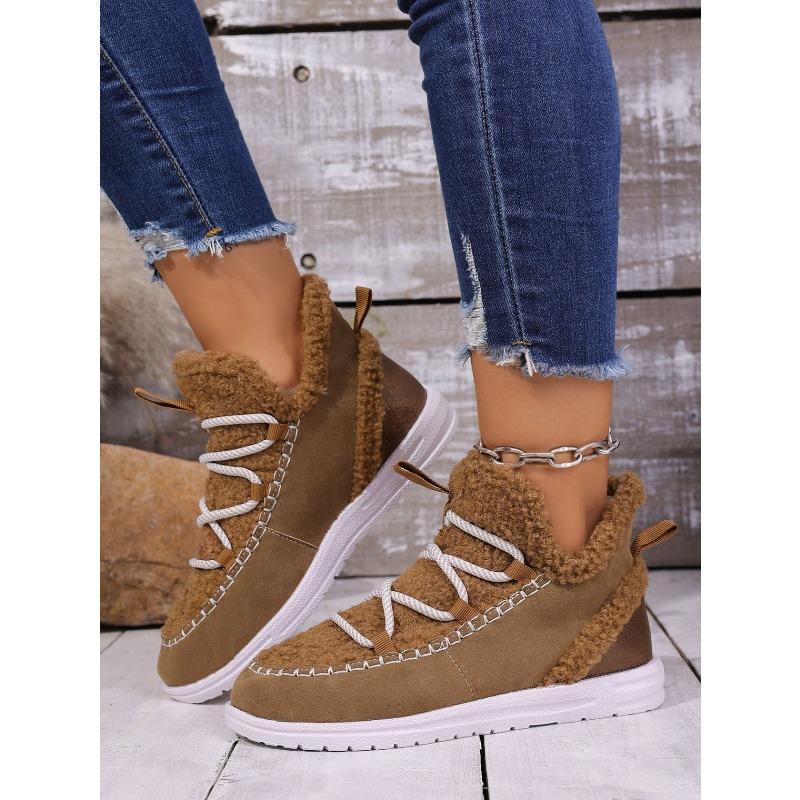 Women's Plus Size Fashion Minimalist Mid Calf Snow Boots Winter Fleece Lined Warm Korean Style Cotton Shoes