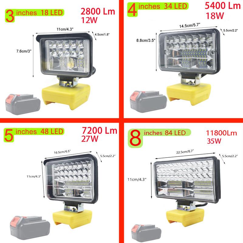 

3/4/5/8-дюймовый светодиодный рабочий фонарь для инструмента Dewalt 20 В 18 В литий-ионный аккумулятор портативный прожектор фонарик для DEWALT DCB183 DCB206