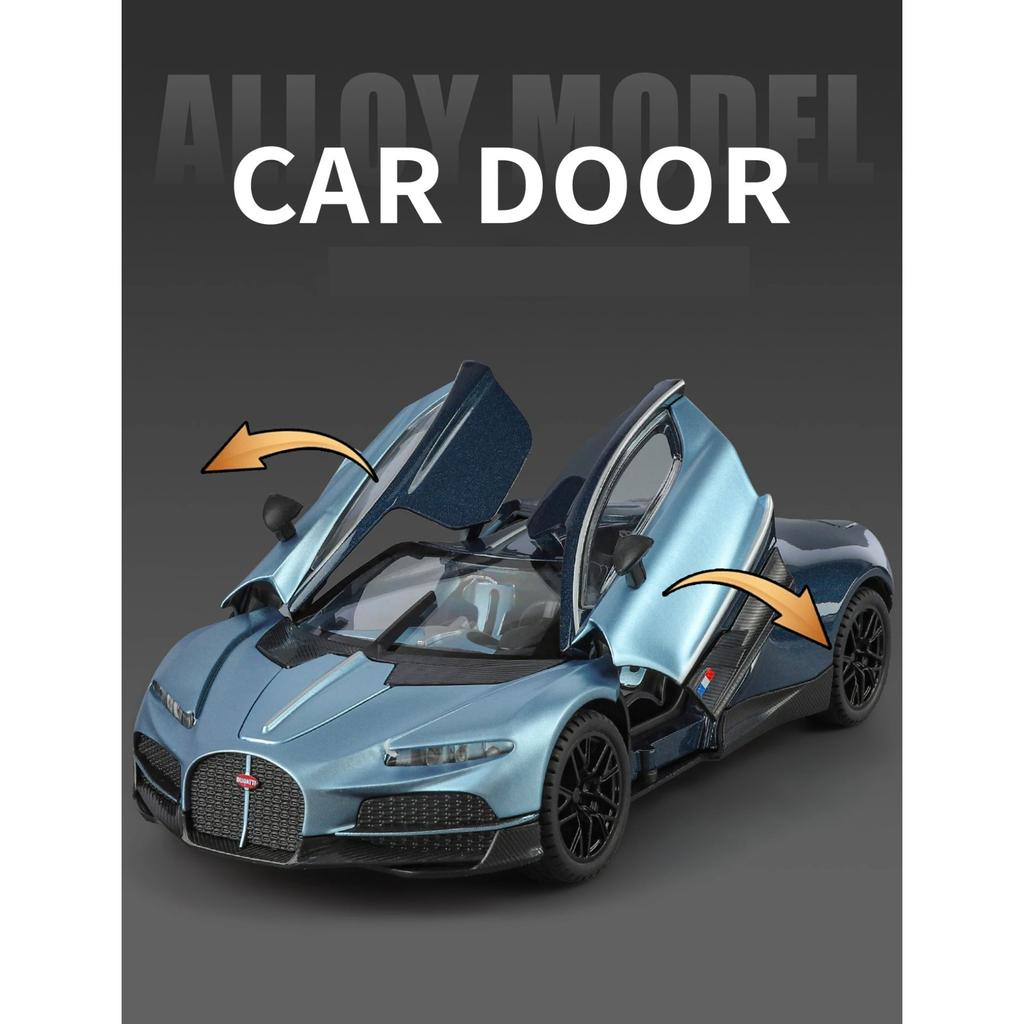 Modèle de voiture Bugatti Tourbillon Supercar en alliage 1/24 Son et lumière Rappel Jouet pour enfants Objets de collection Cadeau d'anniversaire