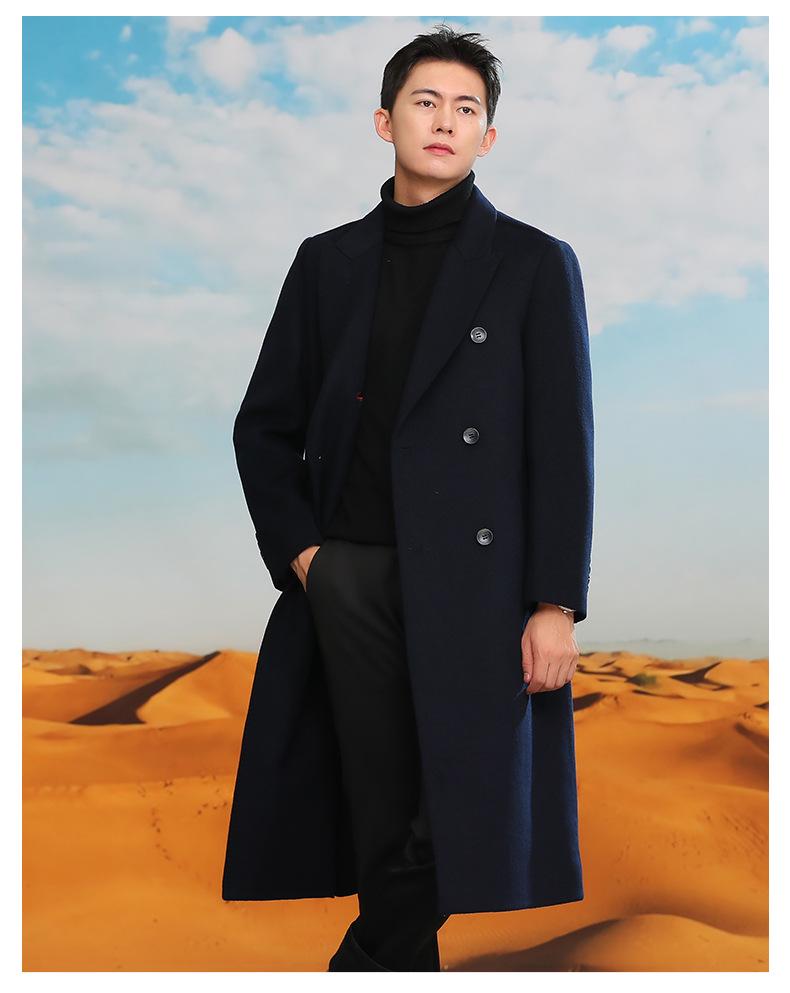 Men’s Double-Breasted Wool Trench Coat - Long Over-the-Knee Suit Collar for Autumn and Winter