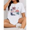 European Size 1pc Women'S Oversized T-Shirt - Tropical Palm Tree & Surf Print White Beach Tee, Y2K Aesthetic Casual Summer Shirt with Round Neck