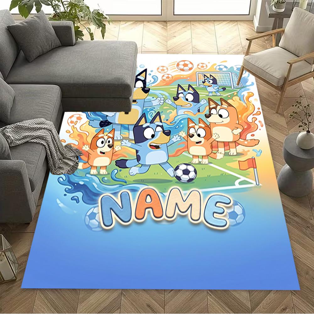 Blue Friends Soccer Fun Customize Your Name Area Rug Design for Bedrooms Hallway Living Rooms Entryway Anti-slip Rug Office Home Decor