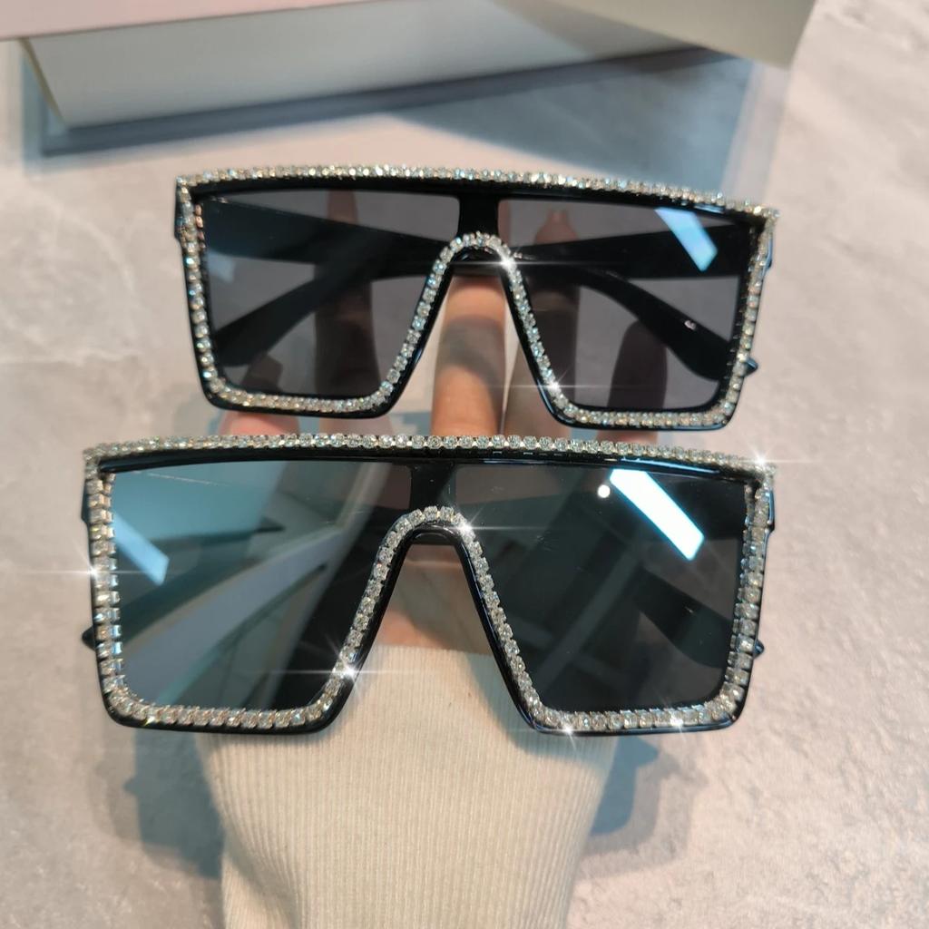 Glänzende Strass-Sonnenbrille für Damen Retro Mode Sonnenbrille Vintage Quadratische Gläser Brillen