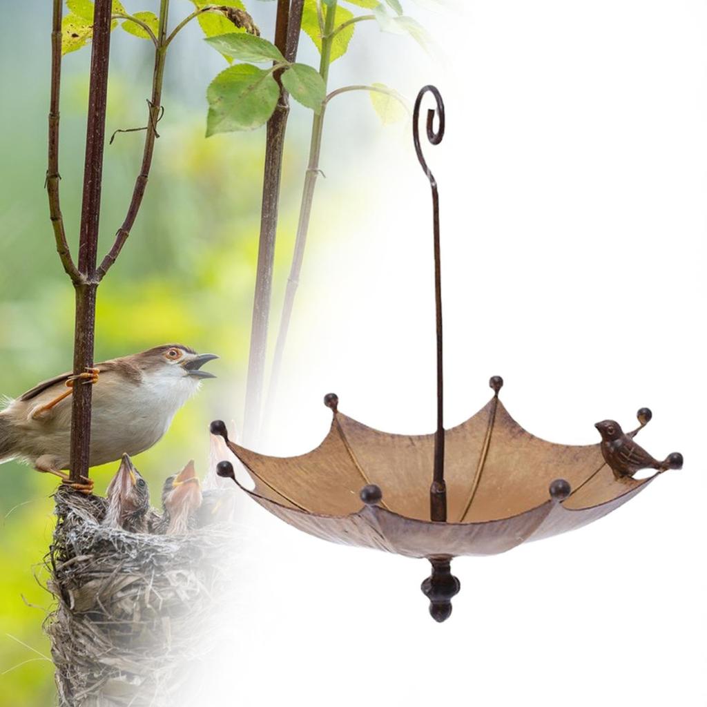 Umbrella Bird Feeder Hanging Bird Bath Premium Water Tray Iron Bird Food Bowl For Outside Outdoor Backyard Lawn Yard Porch Decor