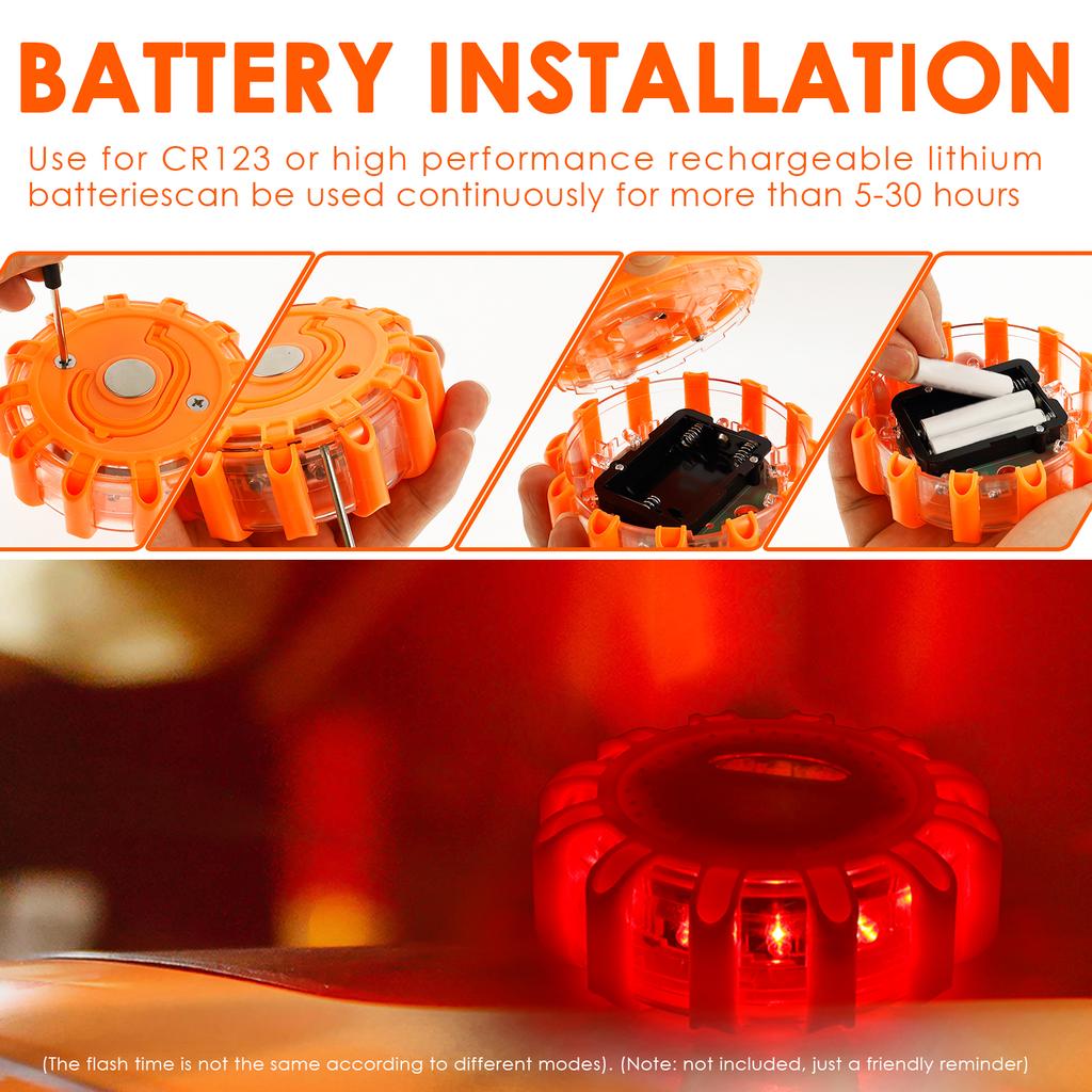 3pcs LED Road Emergency Lights Roadside Warning Car Safety Flashing Warning Light Flare Kit with Magnetic Base and Hook