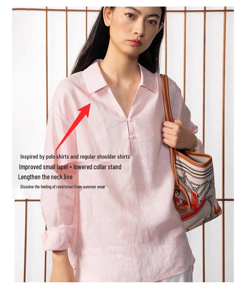 Si Yuan Design V-Neck Button-Down Linen Shirt - Women's Loose Relaxed Fit, New Style 2026.