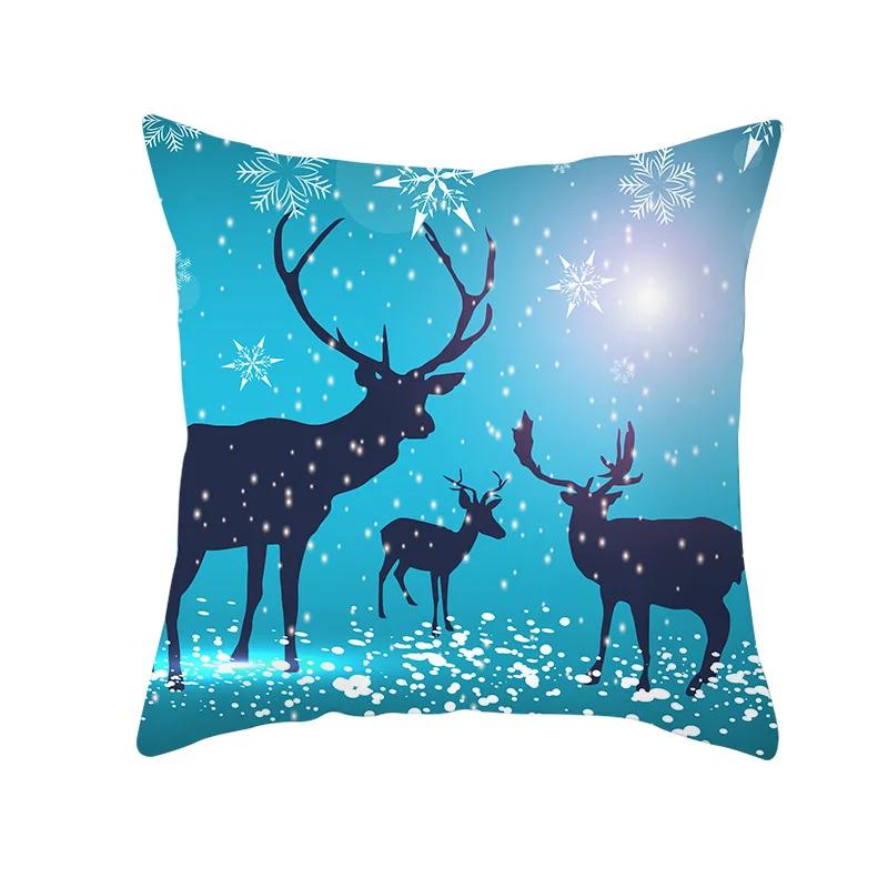 2022 Happy New Year Home Party Decor Cushion Cover Christmas Blue Snowflake Cartoon Printed Pillow Cover Xmas Pillowcase 45x45cm
