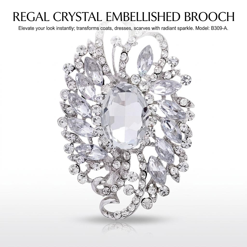 Alloy Rhinestone Brooch Pin With Zinc Alloy Glass Design For Wedding Party