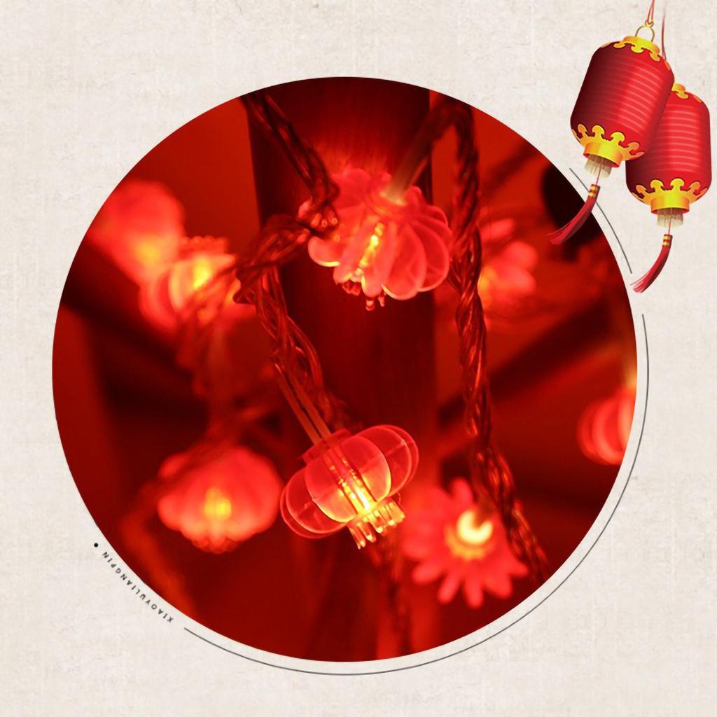 Red Chinese Lantern String Lights LED Light Beads Waterproof New Year Lantern with PVC Shell for