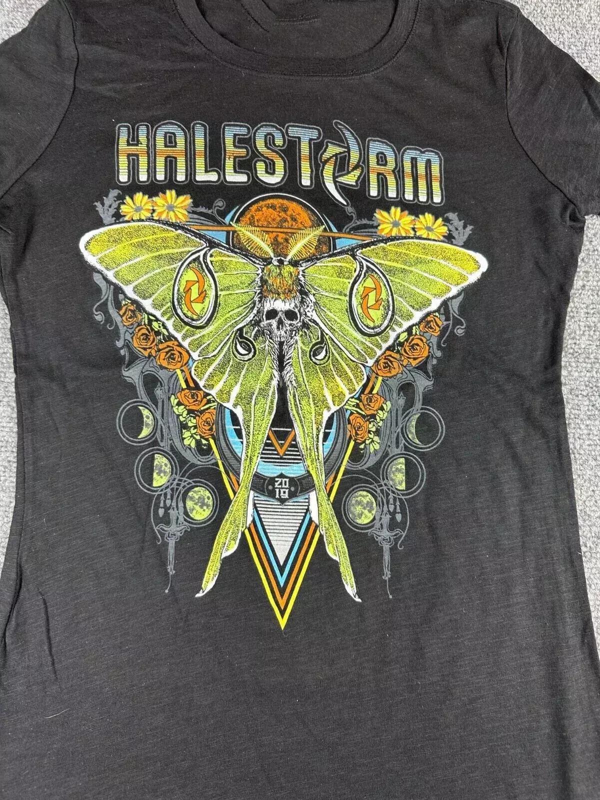 Halestorm Band Moon Moth Graphic Unisex Black Cotton T-Shirt EG567 S