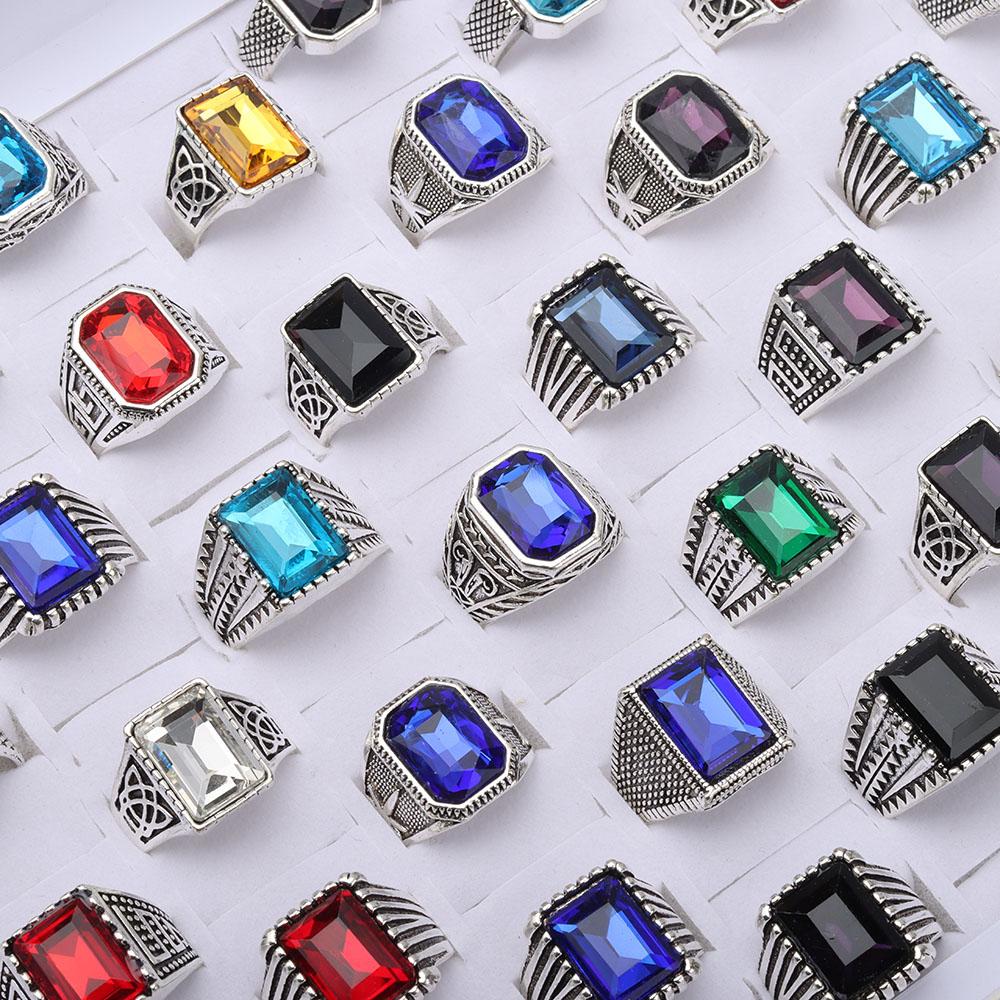 20 Pieces/lot Vintage Glass Rings For Women Men Mix Style Square Geometry Jewelry Party Gifts Wholesale