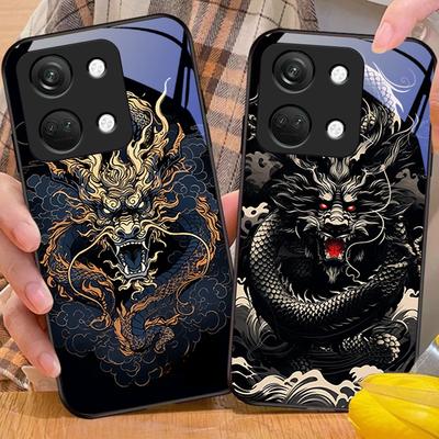 Chinese Wind Dragon For OnePlus Nord 3 5 6T 7 Pro 8 12 10T Reno8 Lite 5G 10R Nord N30 Hard Shell Tempered Glass Phone Case Black