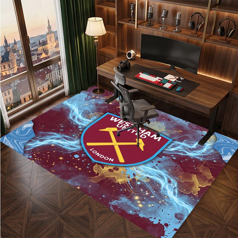 West Ham United Football Print Crystal Velvet Rug, Comfortable Water Absorbent Non Slip Indoor Floor Carpet