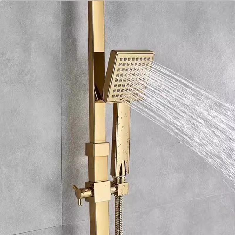 Tuqiu Luxury Gold Bathroom Shower Faucet Set Brass Bathtub Faucet  With Square Rainfall Shower Head  Wall Mounted