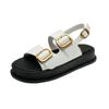 Fashion 2025 Summer Buckle Strap Women's Sandals Fashion Open Toe New Casual Best Seller Metal Decoration Retro Rome Solid Flat Sandals