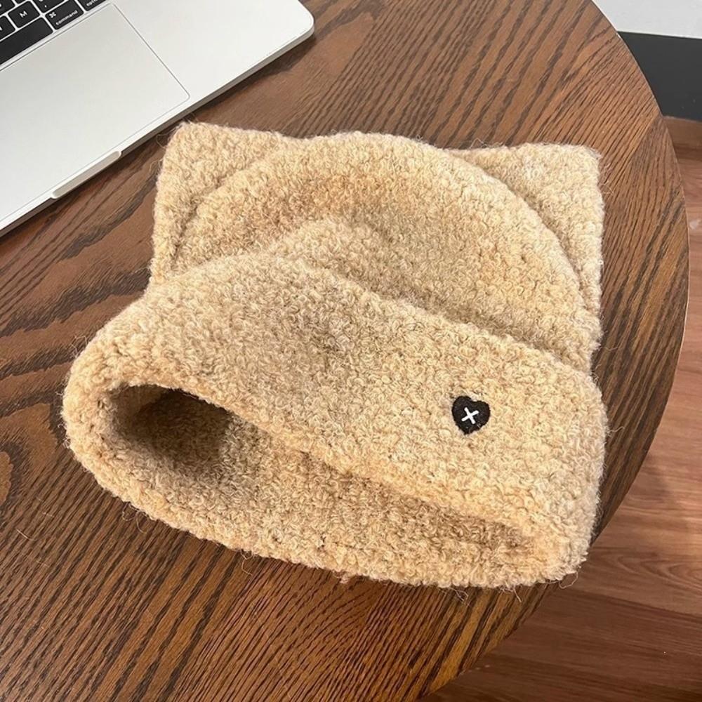 Comfortable Plush Beanie Hat Polyester Warm Knit Cap Ins Style Cat Ear Hat Women