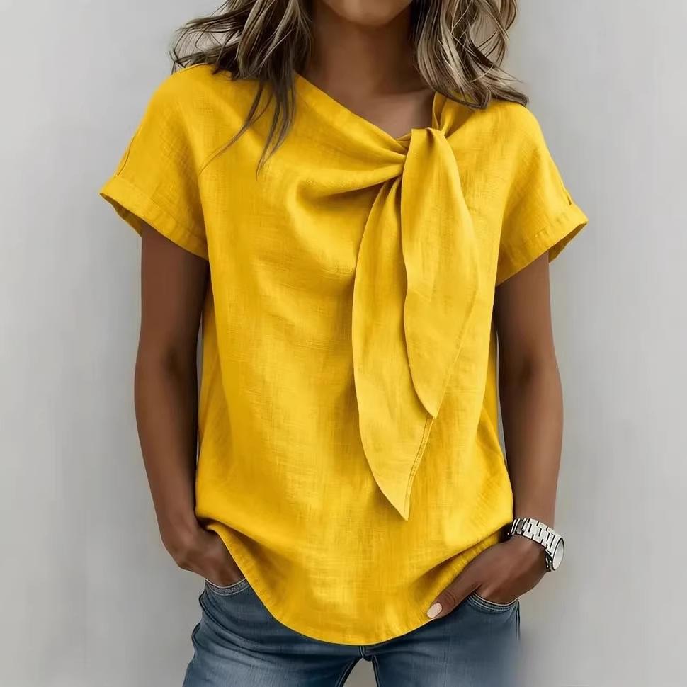 Short Sleeve Blouse with Bow Detail In Multiple Colors