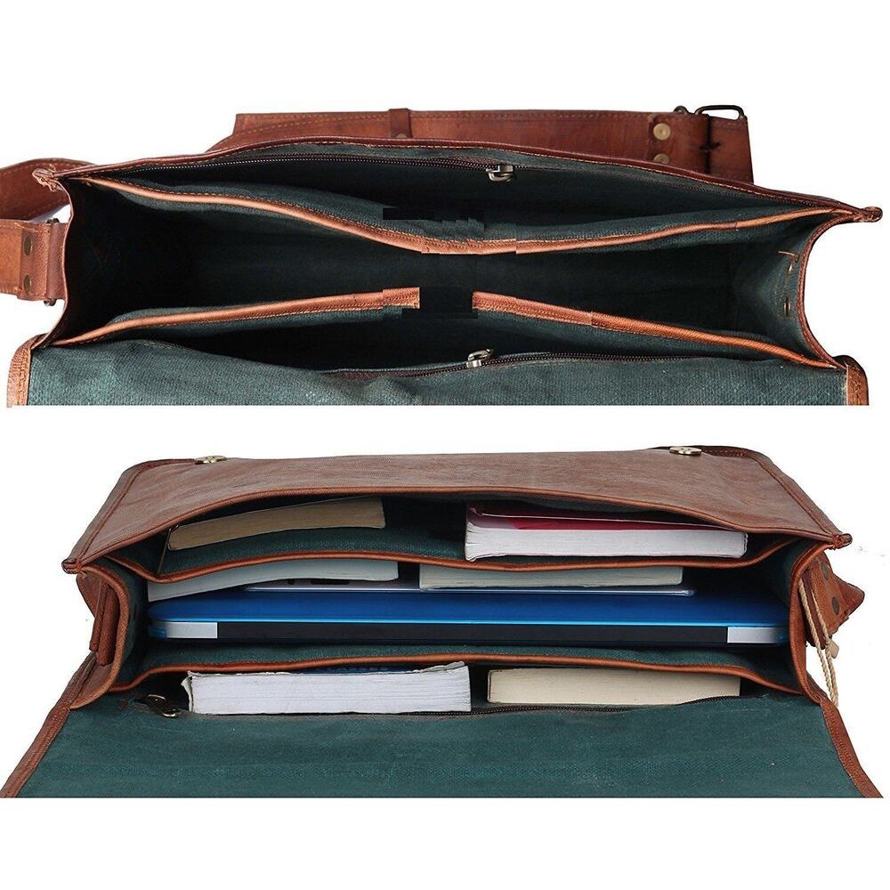 Винтажная коричневая офисная сумка-портфель для ноутбука из натуральной козьей кожи — фото 5