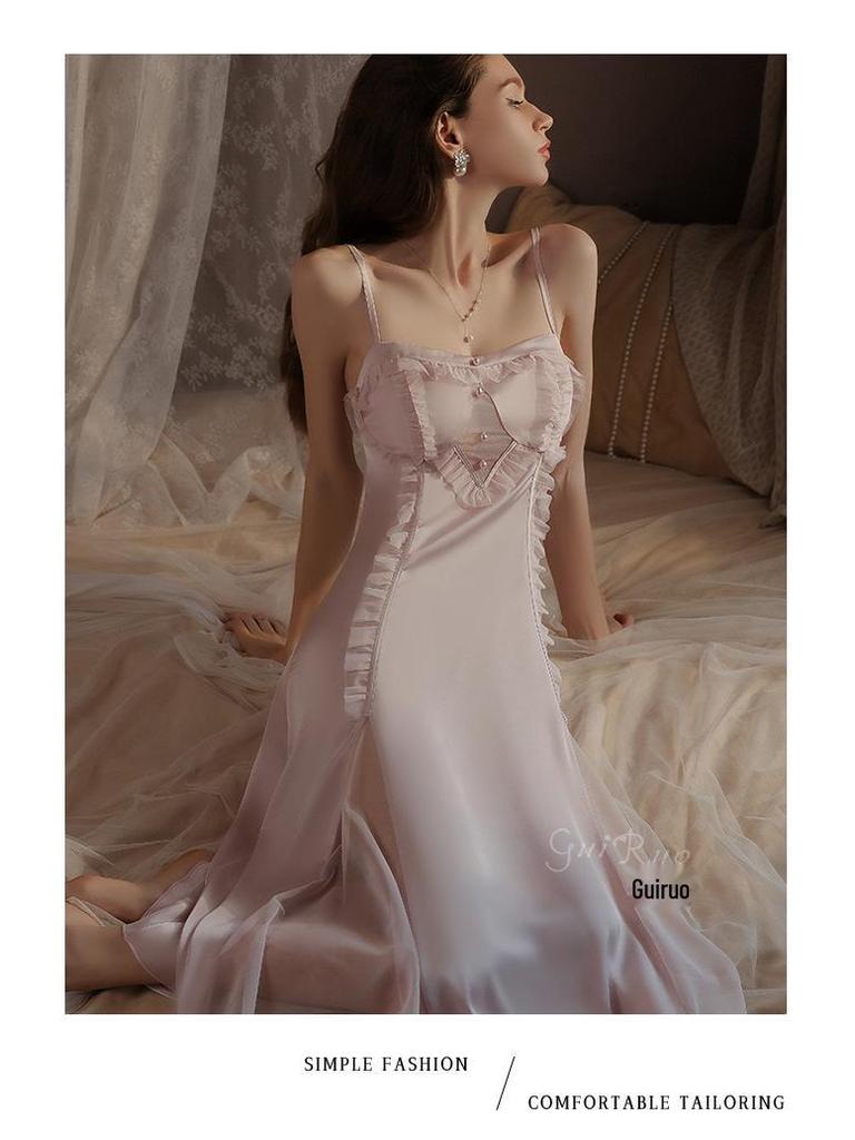 Rose Sweet Lingerie Set: Padded Camisole Dress with Tie-Front Robe