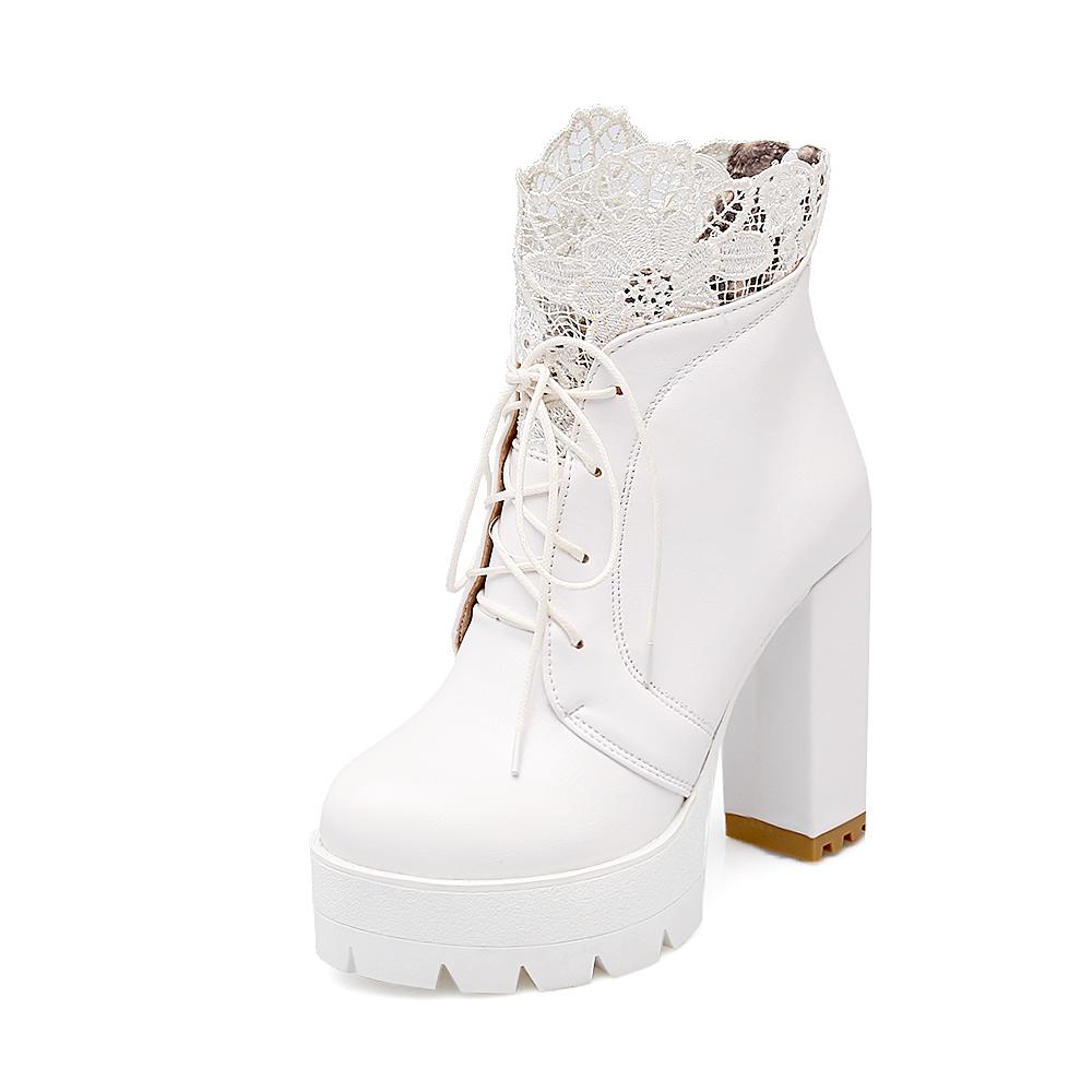 Fashion Shoes Women Motorcycle Boots Autumn Winter Ladies Boot 2026Stylish Lady Ankle Boots Lace-up High Heel Platforms Sexy Botas White