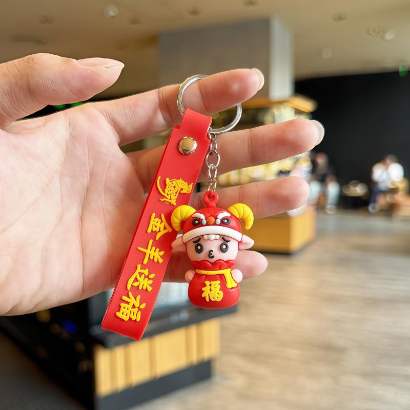 1Pcs Cute Red Cartoon Sheep Keychains With Soft Pvc Pendant Durable Wrist Strap For  Year Gifts And Bag Decorations