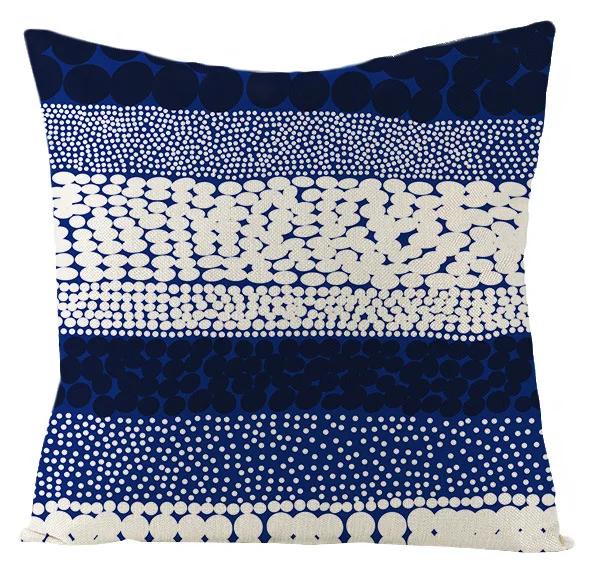 Boho Blue Geometric Series Linen Cushion Cover Throw Pillow Case Modern Minimalist Home Decor Pillowcase Pillow Cover for Couch